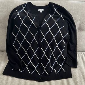 Croft & Barrow black cardigan with white and light blue cabling